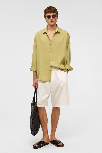 VAMOSCLO Oversize Long Sleeve Modal Fabric Shirt Green