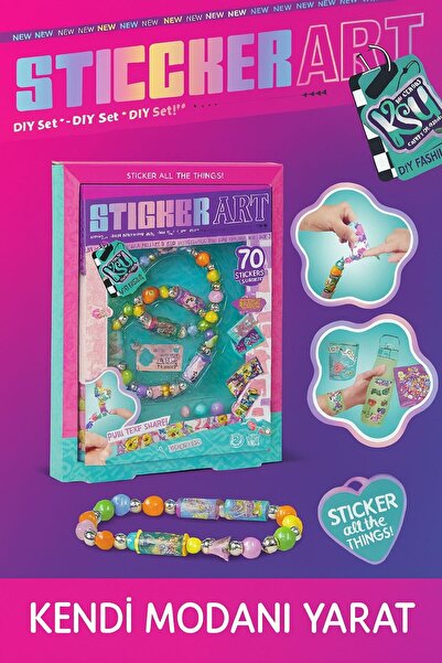 TOYFEST 70 parça Takı ve Aksesuar Seti - Çıkartmalı Bileklik, Kolye Yapım Oyunu