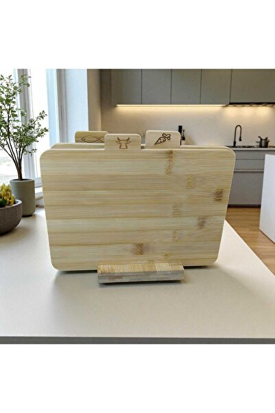 Ar Armese 4 Pieces Bamboo Cutting Board Set with Feet 28cm Natural and Hygienic Presentation for Vegetables, Meat, Cheese, Fish