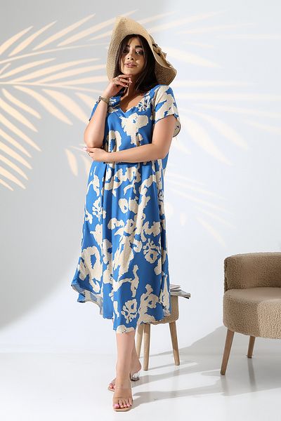 LadyMina Pijama Summer Plus Size Short Sleeve V-Neck Viscose Dress