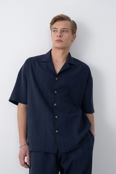 İLKCET MODA Oversize Navy Blue Button Detail Men's Shirt
