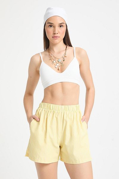 minaaise Pantaloni scurți elastici cu dungi galbene albe 27290