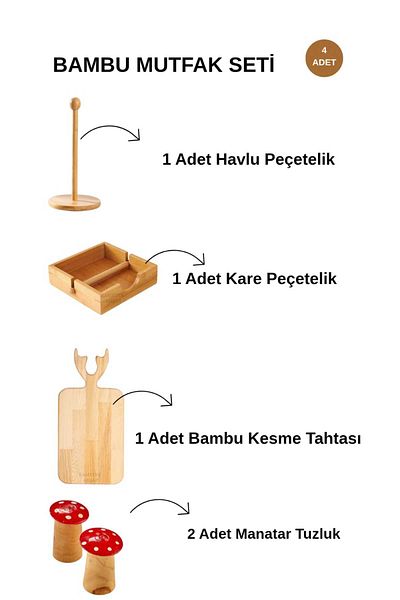 kamptek kamp teknolojisi Kamptek Wooden Workshop Kitchen Set Square Vertical Towel Napkin Holder Cutting Board Salt Shaker Set Colorful