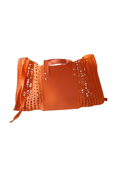 bi ters bi düz Elörgüsü Orange Net Bag with Leather Details