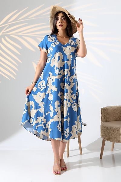 LadyMina Pijama Summer Plus Size Short Sleeve V-Neck Viscose Dress