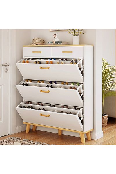Türkiye Modern Entryway 2 Drawer Large Capacity White Wooden Shoe Cabinet Storage Rack Japanese Meuble Chaus