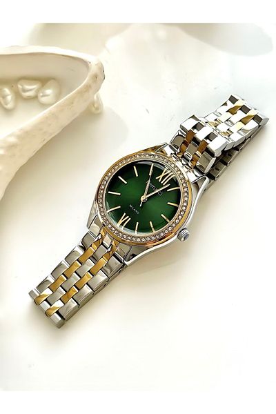 Ferrucci -(Gold& Silver) Women's Wrist Watch with Green Inner Dial Stone
