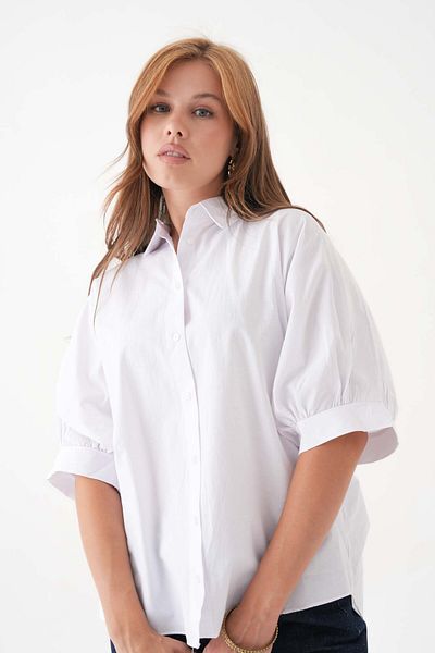 Perryes Women's Oversize Backless Tie-Up Bat Sleeve Shirt White