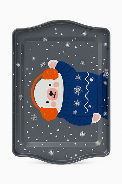 Bittox New Season Various Patterned Winter Themed Decorative Celebration Tray - Gift Metal Presentation Tray