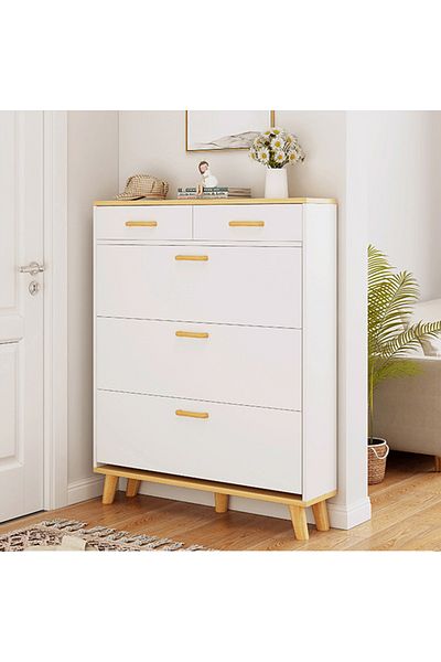 Türkiye Modern Entryway 2 Drawer Large Capacity White Wooden Shoe Cabinet Storage Rack Japanese Meuble Chaus