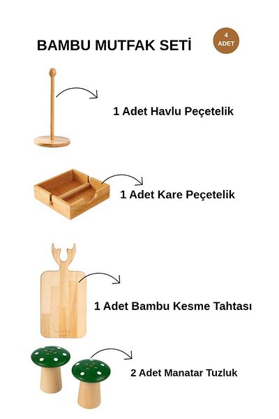 kamptek kamp teknolojisi Kamptek Wooden Workshop Kitchen Set Square Vertical Towel Napkin Holder Cutting Board Salt Shaker Set Colorful