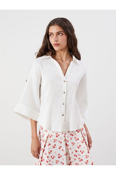 LC Waikiki Ecru Oversize Muslin Women's Shirt
