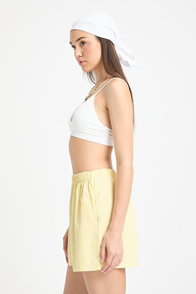 minaaise Yellow White Striped Elastic Shorts 27290