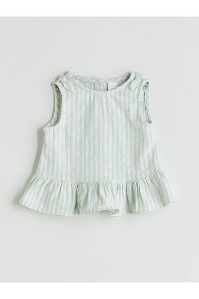 LC Waikiki Blue Crew Neck Ruffle Detailed Baby Girl Blouse and Shorts