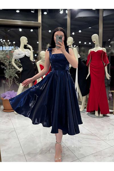 Zoe Zoe Wrap Strap Bow Detailed Backless Midi Length Shiny Evening Dress