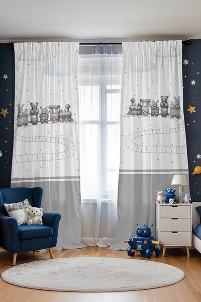 EVPANYA Traveling Train Patterned Children's Baby Room Background Curtain (Single Wing Pricing)