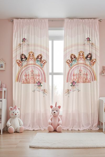 EVPANYA Pink Castle Princesses Patterned Children's Baby Room Background Curtain (Single Wing Pricing)