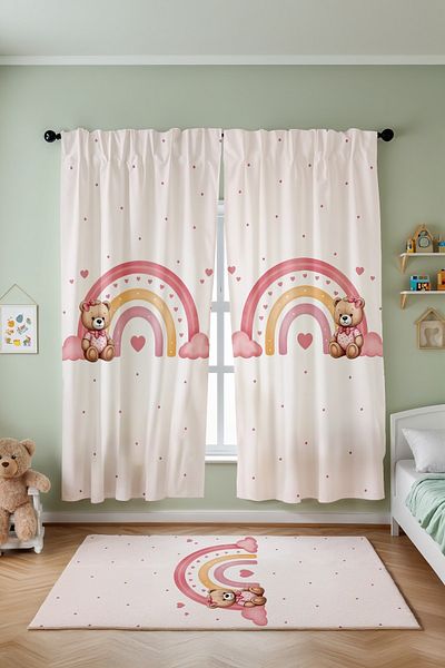 EVPANYA Rainbow Baby Teddy Bear Patterned Children's Baby Room Background Curtain (Single Wing Pricing)