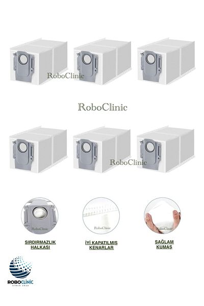 Roboclinic 6Pcs Garbage Dust Bags Compatible for Roborock Qrevo S / Qrevo Pro / Qrevo Maxv / Robot Vacuum Cleaner