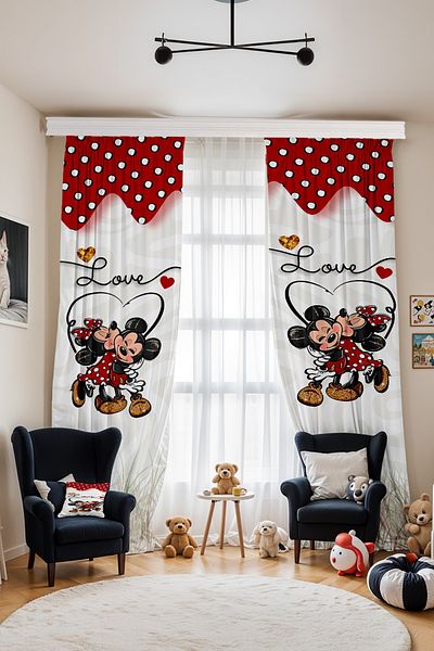 EVPANYA Mickey and Minnie Patterned Children's Baby Room Background Curtain (Single Wing Pricing)