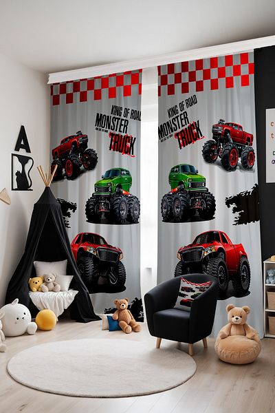 EVPANYA Red Monster Patterned Children's Baby Room Background Curtain (Single Wing Pricing)