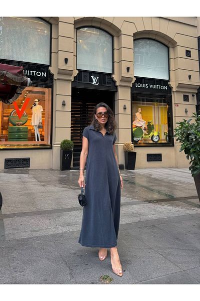 Ecenin Favorileri Rochie casual din bumbac cu guler polo