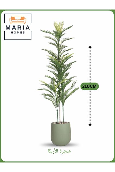 MARIA HOMES Artificial Areca Palm Tree 210 cm – Tall Decorative Plant with Sage Green Pot
