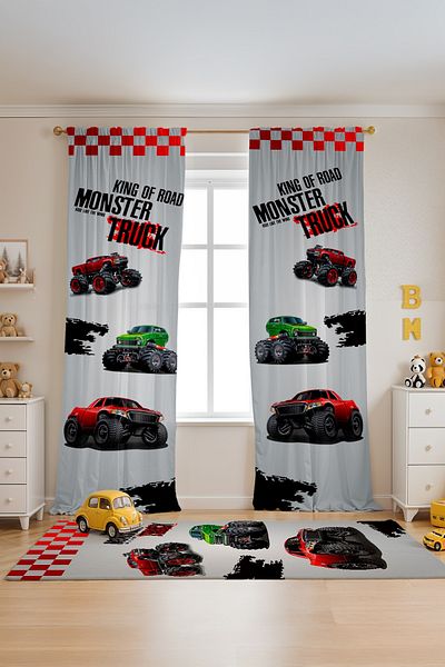 EVPANYA Red Monster Patterned Children's Baby Room Background Curtain (Single Wing Pricing)
