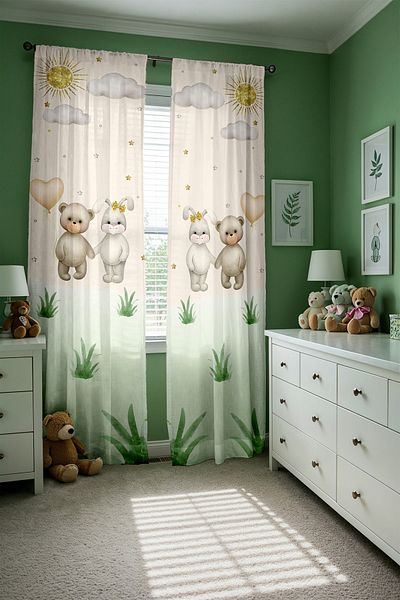 EVPANYA Bear and Rabbit Brother Patterned Children's Baby Room Background Curtain (Single Wing Pricing)