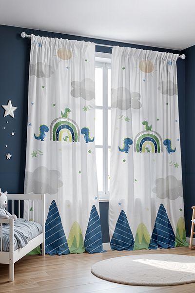 EVPANYA Rainbow Dinosaur Safari Patterned Children's Baby Room Background Curtain (Single Wing Pricing)