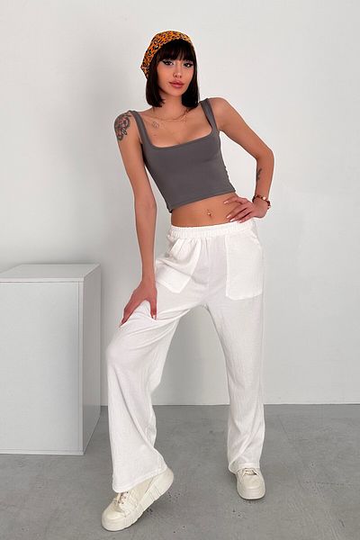New Now Modal Fabric Square Collar Thick Strap Back Decollete Crop Body