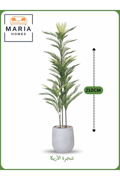 MARIA HOMES Artificial Areca Palm Tree 210 cm – Tall Decorative Plant with Light Gray Pot
