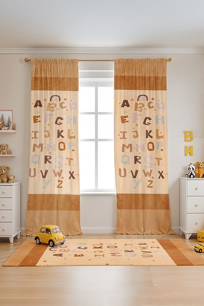 EVPANYA Educational Alphabet Patterned Children's Baby Room Background Curtain (Single Wing Pricing)