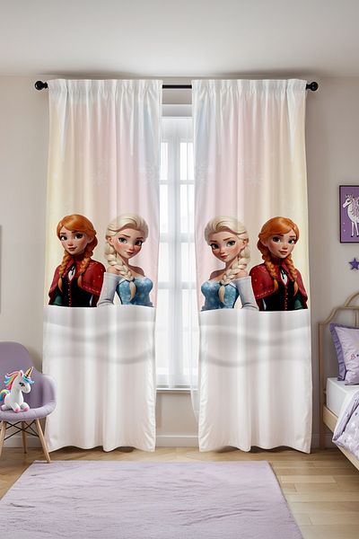 EVPANYA Color Transition Elsa and Anna Patterned Children's Baby Room Background Curtain (Single Wing Pricing)