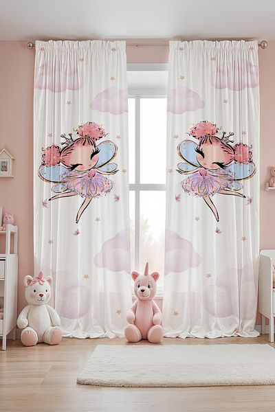 EVPANYA Winged Golden Fairy Patterned Children's Baby Room Background Curtain (Single Wing Pricing)