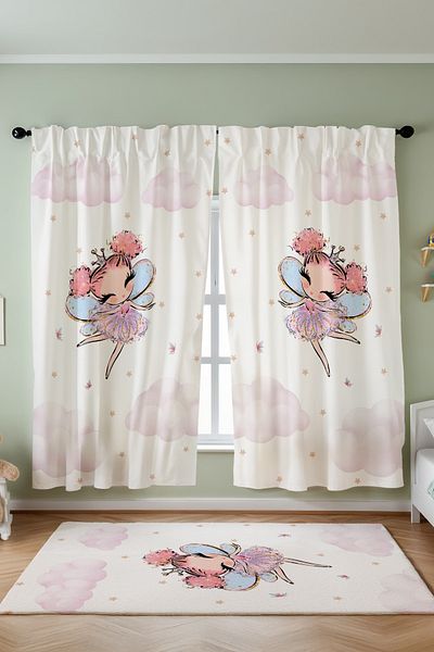EVPANYA Winged Golden Fairy Patterned Children's Baby Room Background Curtain (Single Wing Pricing)
