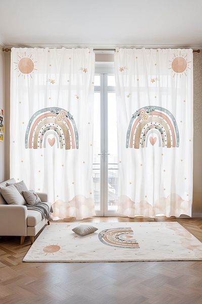 EVPANYA Rainbow Patterned Children's Baby Room Background Curtain from Flower (Single Wing Pricing)
