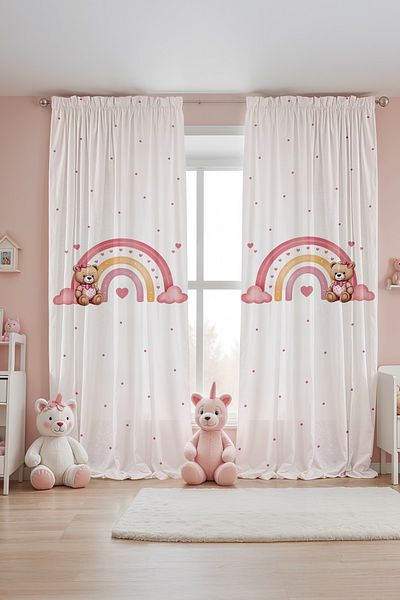 EVPANYA Rainbow Baby Teddy Bear Patterned Children's Baby Room Background Curtain (Single Wing Pricing)