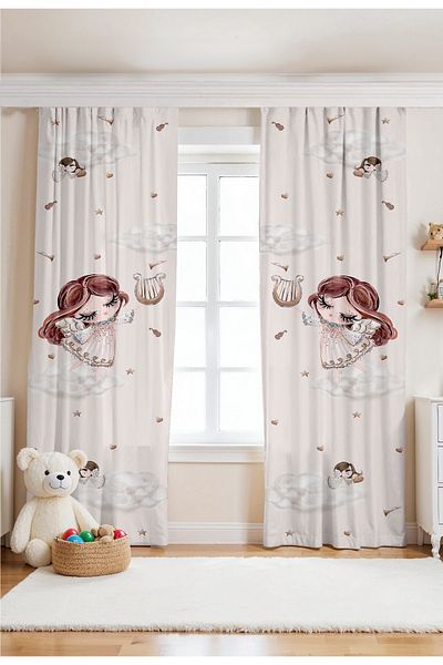 EVPANYA Musician Fairy Patterned Children's Baby Room Background Curtain (Single Wing Pricing)