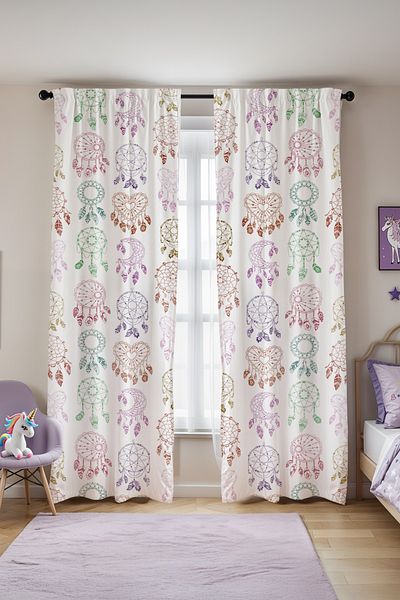 EVPANYA Multicolored Dream Catcher Patterned Children's Baby Room Background Curtain (Single Wing Pricing)