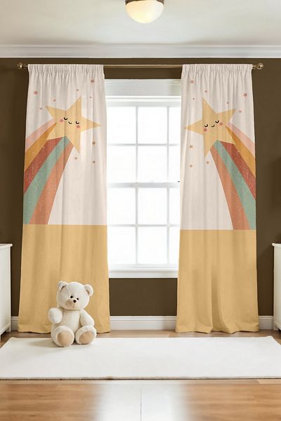 EVPANYA Shooting Star Patterned Children's Baby Room Background Curtain (Single Wing Pricing)