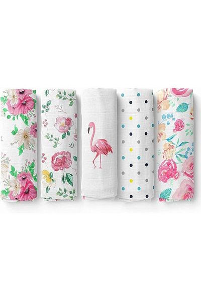 OEM Set 5 pături de muselină, bumbac, pentru bebeluși, imprimeu multicolor, 39X39