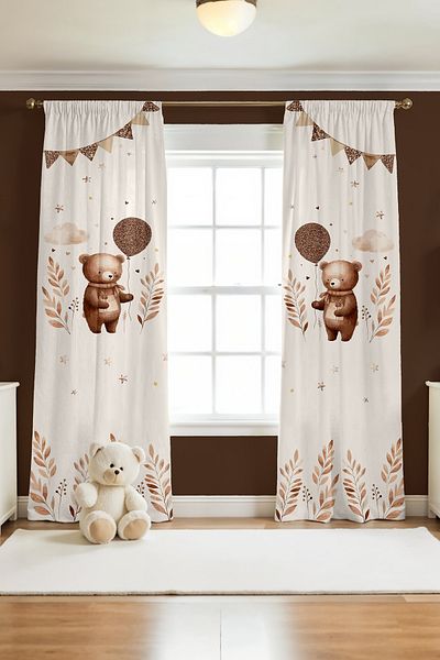 EVPANYA Balloon Teddy Bear Patterned Children's Baby Room Background Curtain (Single Wing Pricing)