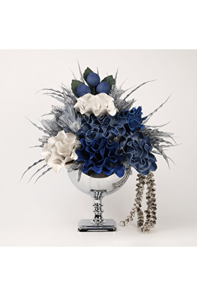 TASARIMHMODA Yapay Çiçekli Gümüş Kare Ayaklı Vazo No:16