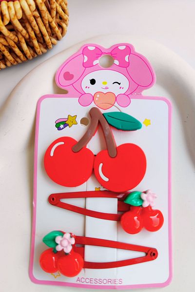 Nisankids Girl's Cherry Figured Buckle Set (2 Snap Fasteners - 1 Collet Buckle)