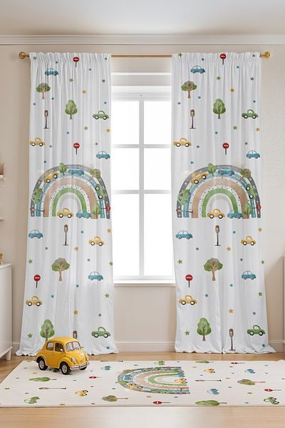 EVPANYA Vtraffic Rainbow Patterned Children's Baby Room Background Curtain (Single Wing Pricing)