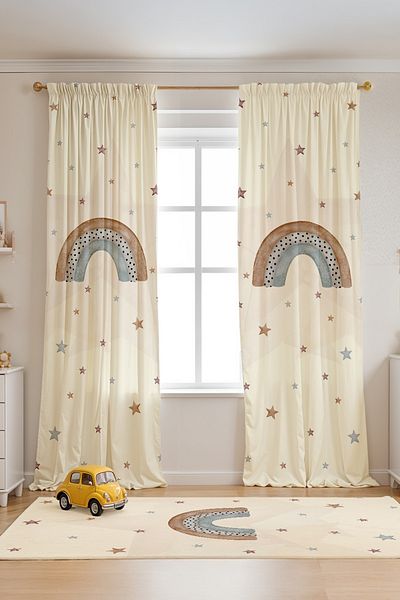 EVPANYA Starry Coffee Shades Rainbow Patterned Children's Baby Room Background Curtain (Single Wing Pricing)