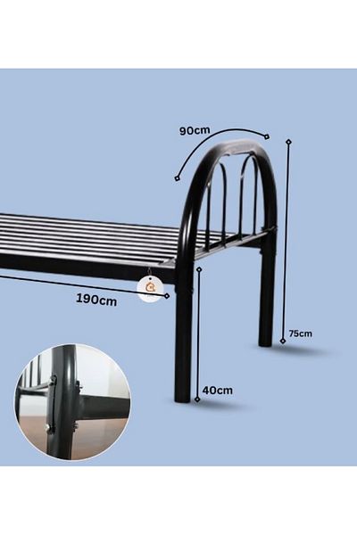 AWF AL WADI FURNITURE Stili Round Design Solid Metal Steel Base Single Bed Steel Bed L190 x W90 x H75 cm