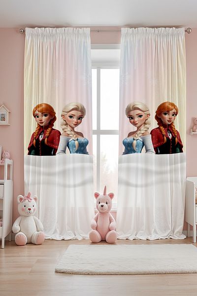 EVPANYA Color Transition Elsa and Anna Patterned Children's Baby Room Background Curtain (Single Wing Pricing)