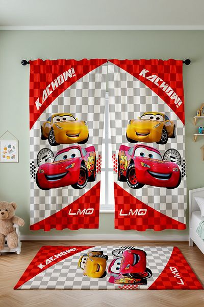 EVPANYA Lmq Mcqueen Patterned Children's Baby Room Background Curtain (Single Wing Pricing)